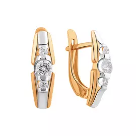 Серьги из красного и белого золота с фианитами с родированием 21-1587-10-01