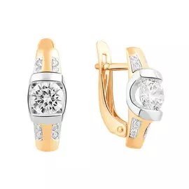 Серьги из красного и белого золота с фианитами с родированием 21-1595-10-01