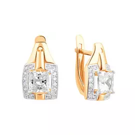 Серьги из красного и белого золота с фианитами с родированием 21-1598-10-01