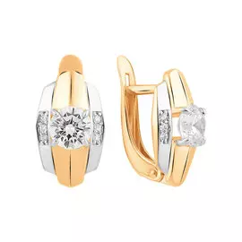 Серьги из красного и белого золота с фианитами с родированием 21-1649-10-01