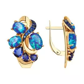 Серьги из красного и белого золота с опалами, корундами сапфирами и фианитами 725069