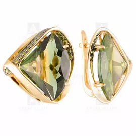 Серьги из красного золота с турмалинами и фианитами кл2155а-26