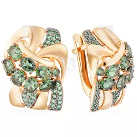 Серьги из красного золота с турмалинами и фианитами кл3125а-26