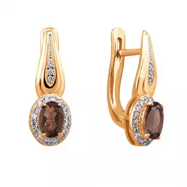 Серьги из красного золота раухтопазами и фианитами 21-1014-11-09
