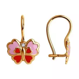 Серьги из красного золота с эмалью и фианитами 028946