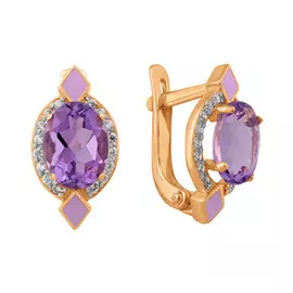 Серьги из красного золота с аметистами, фианитами и эмалью 21-0949-11-07
