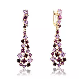 Серьги из красного золота с аметистами, гранатами и родолитами D2-025-11-63