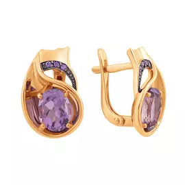 Серьги из красного золота с аметистами и цирконием куб. с0710V14