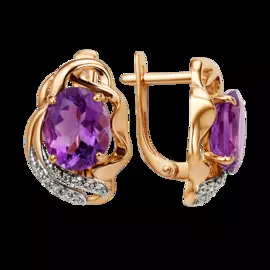 Серьги из красного золота с аметистами и фианитами 004042-1342