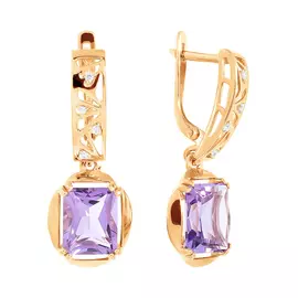 Серьги из красного золота с аметистами и фианитами 004422-1342