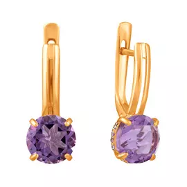 Серьги из красного золота с аметистами и фианитами 21-0090-11-07