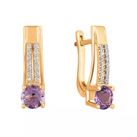 Серьги из красного золота с аметистами и фианитами 21-0385-11-07