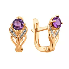 Серьги из красного золота с аметистами и фианитами 21-1089-11-07