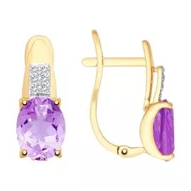Серьги из красного золота с аметистами и фианитами 725388