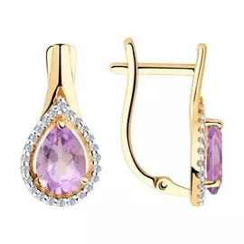 Серьги из красного золота с аметистами и фианитами 725915