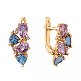 Серьги из красного золота с аметистами, топазами и фианитами 21-0911-11-63