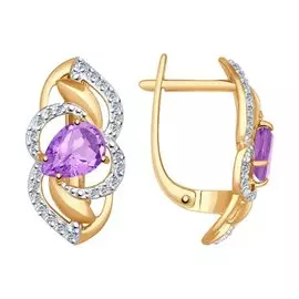 Серьги из красного золота с аметистом и фианитами 724647