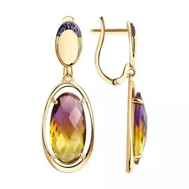 Серьги из красного золота с аметринами и фианитами 727072