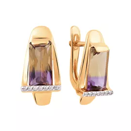 Серьги из красного золота с аметрином и куб. цирконием с1084V16