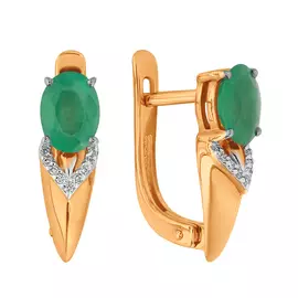 Серьги из красного золота с бриллиантом и изумрудом 02-01182-01-010-01-02
