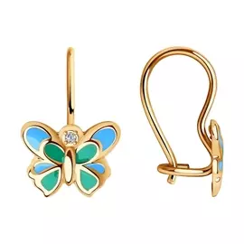 Серьги из красного золота с фианитами и эмалью 028947