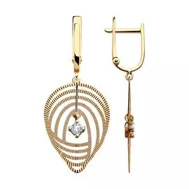 Серьги из красного золота с фианитом 028343