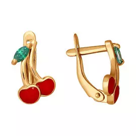 Серьги из красного золота с фианитом и эмалью 026518