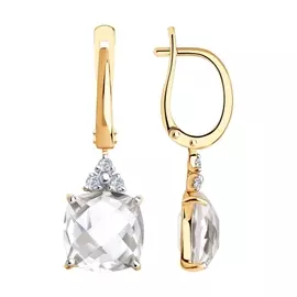 Серьги из красного золота с горным хрусталем и фианитами 727360