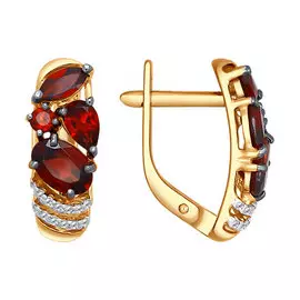 Серьги из красного золота с гранатами и фианитами 724129