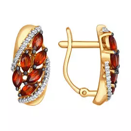 Серьги из красного золота с гранатами и фианитами 724130
