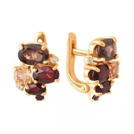 Серьги из красного золота с гранатами, раухтопазами, цитринами и фианитами 21-0890-11-63