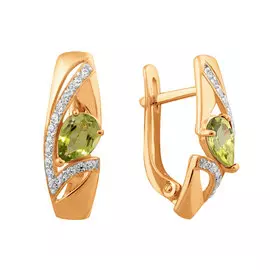 Серьги из красного золота с хризолитами и фианитами 21-0922-11-11