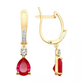 Серьги из красного золота с корундами рубинами и фианитами 725501