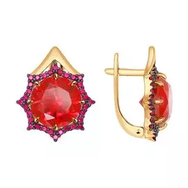 Серьги из красного золота с корундом рубином 724428