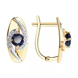 Серьги из красного золота с корундом сапфиром и фианитами 725936