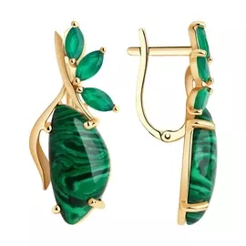 Серьги из красного золота с малахитами и агатами 727232