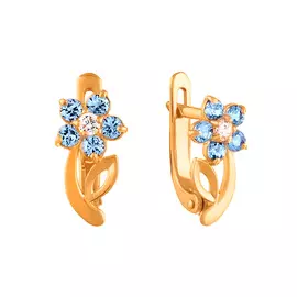 Серьги из красного золота с наношпинелью «Аквамарин» и фианитами 21-0214-11-61