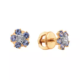 Серьги из красного золота с наношпинелем аквамарином и фианитом 21-0960-11-62