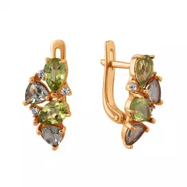 Серьги из красного золота с празиолитами, хризолитами и фианитами 21-0911-11-65