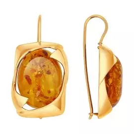 Серьги из красного золота с янтарем 724536