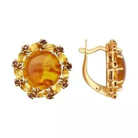 Серьги из красного золота с янтарем, цитринами и раухтопазами 724352