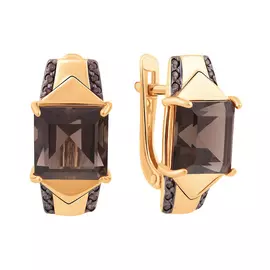 Серьги из красного золота с раух-топазами и куб. цирконием с3972V58