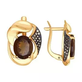 Серьги из красного золота с раухами-топазами и фианитами 724809