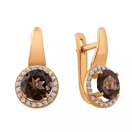 Серьги из красного золота с раухтопазами и фианитами 21-0080-11-09