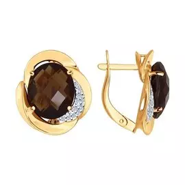 Серьги из красного золота с раухтопазами и фианитами 724382