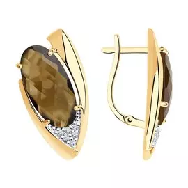 Серьги из красного золота с раухтопазами и фианитами 727309