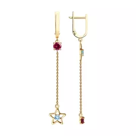 Серьги из красного золота с родолитом и топазом 726842