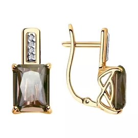 Серьги из красного золота с ситаллом и фианитами 725737