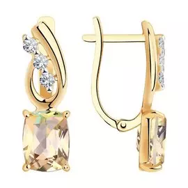 Серьги из красного золота с топазами и фианитами 727344