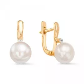 Серьги из красного золота с жемчугом и фианитами 32020A1